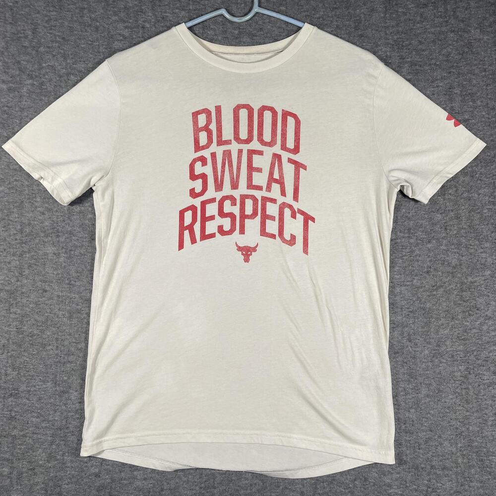 Under Armour Shirt Youth XL White Project Rock Blood Sweat Respect HeatGear